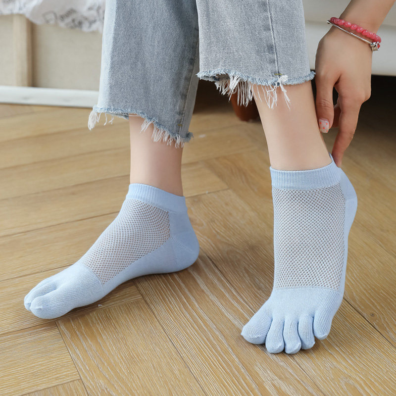 夏季五指袜女薄款纯棉镂空透气网眼短筒日脚趾短袜