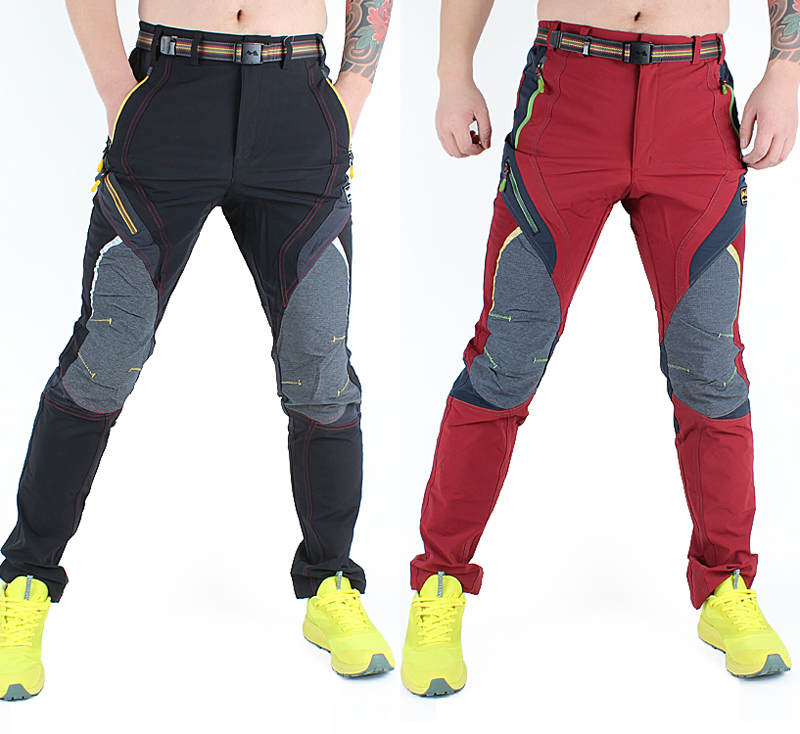 防水冲锋裤男士修身拼色弹力速干裤春秋户外拼接登山裤男骑行长裤