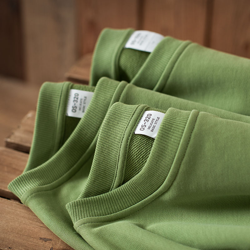 320g牛油果绿纯棉圆领卫衣男纯棉宽松套头上衣情侣款套头外穿长袖