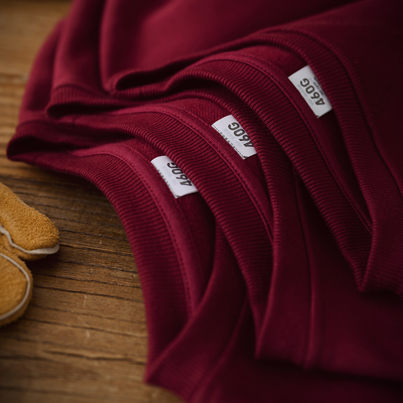 460g酒红纯棉圆领重磅加绒卫衣女情侣款长袖套头上衣2021秋冬新款