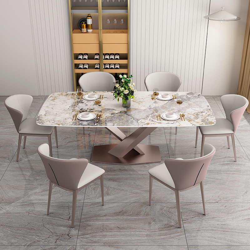 亮光岩板现代简约轻奢2021新款饭桌 伊信家具餐桌