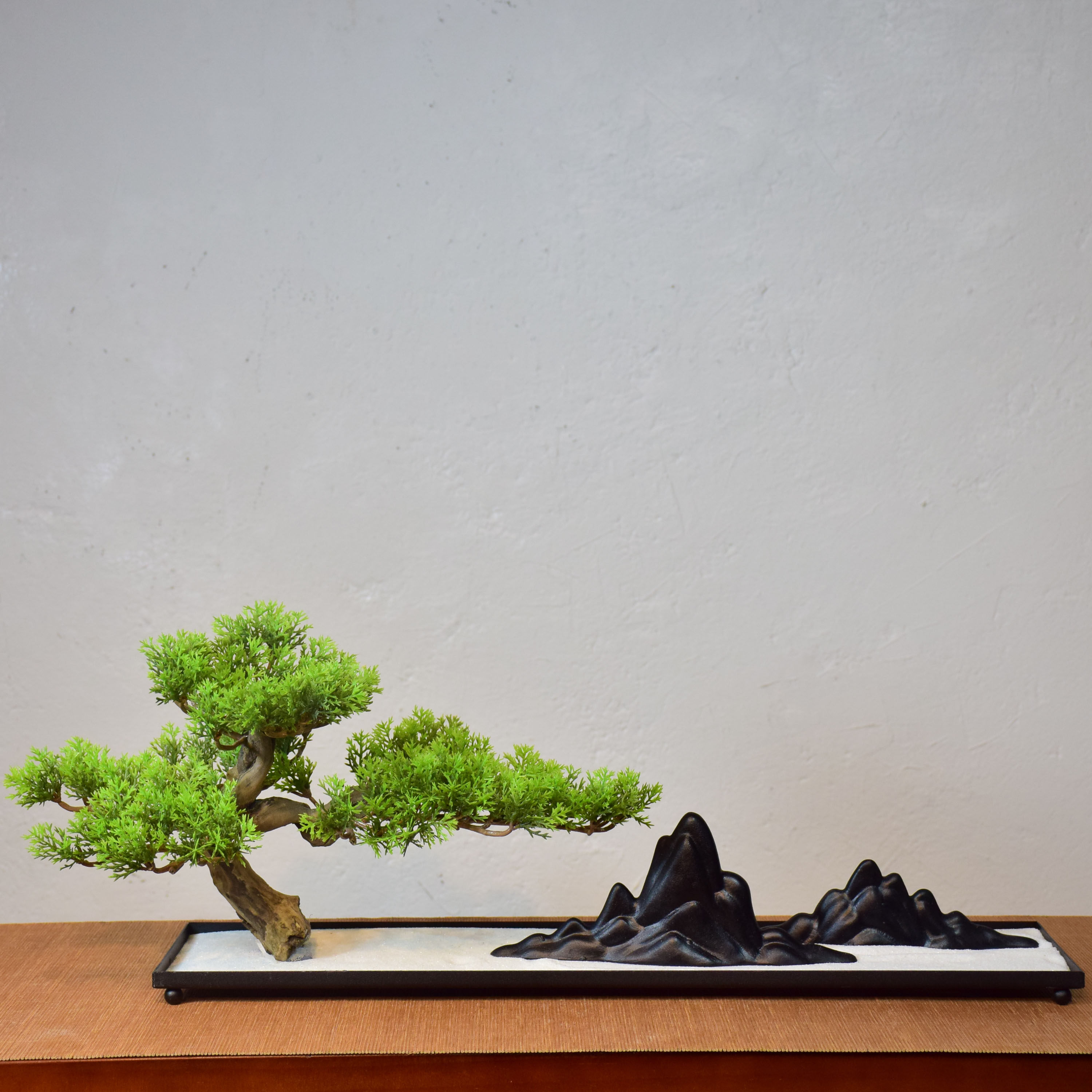 仿真迎客松沙盘假山造景日式式微景观禅意植物摆件