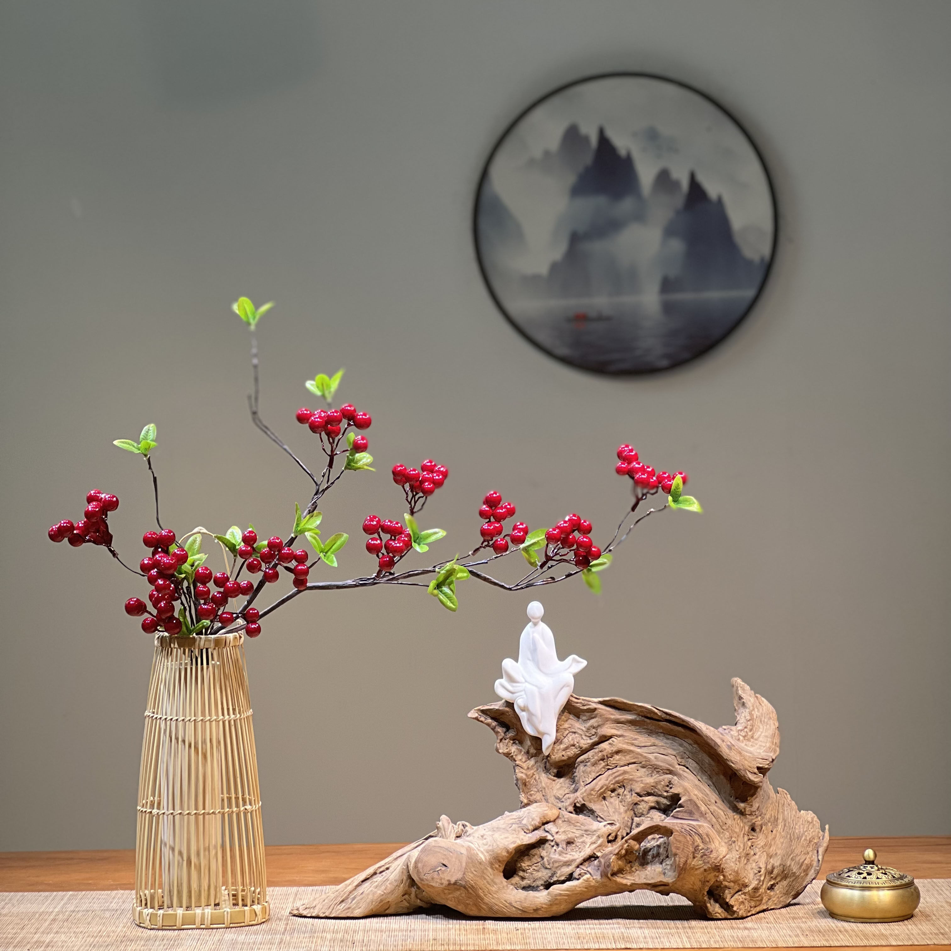 新中式花器摆设桌面茶室玄关办公室日式手工禅意花篮