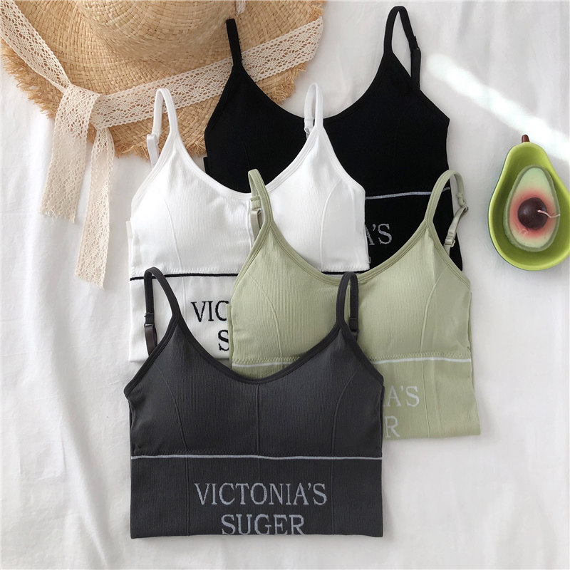 字母调节修身针织螺纹肩带学生打底内搭秋季背心吊带