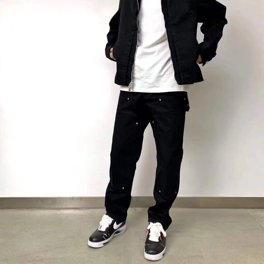 travisscott同款ch重磅工装银饰铆钉十字纽扣休闲裤