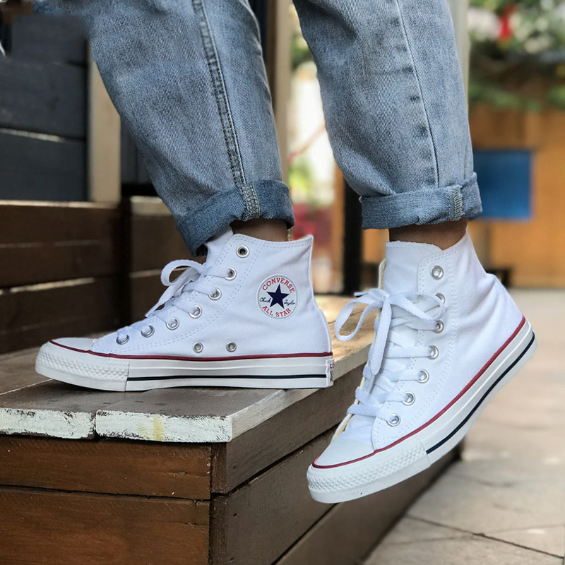 converse匡威allstar白色高帮帆布鞋三星星标情侣帆布鞋