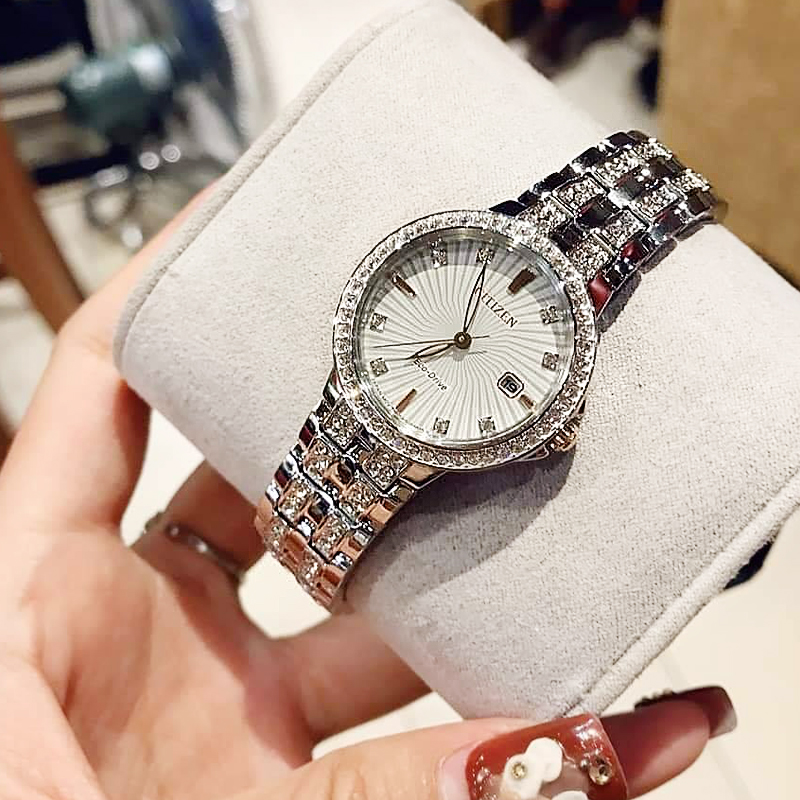 美国代购Citizen西铁城女表 EW2340-58A 水晶镶钻光动能时尚手表