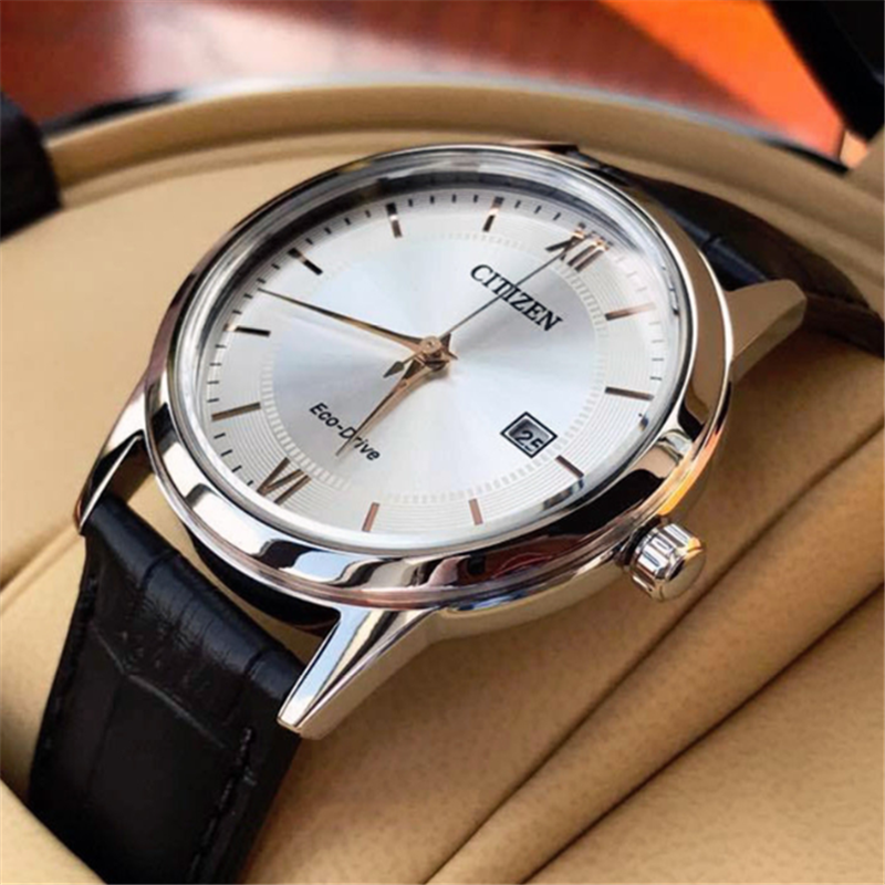 正品Citizen西铁城光动能男表时尚双眼日历皮带防水表AW1236-03A