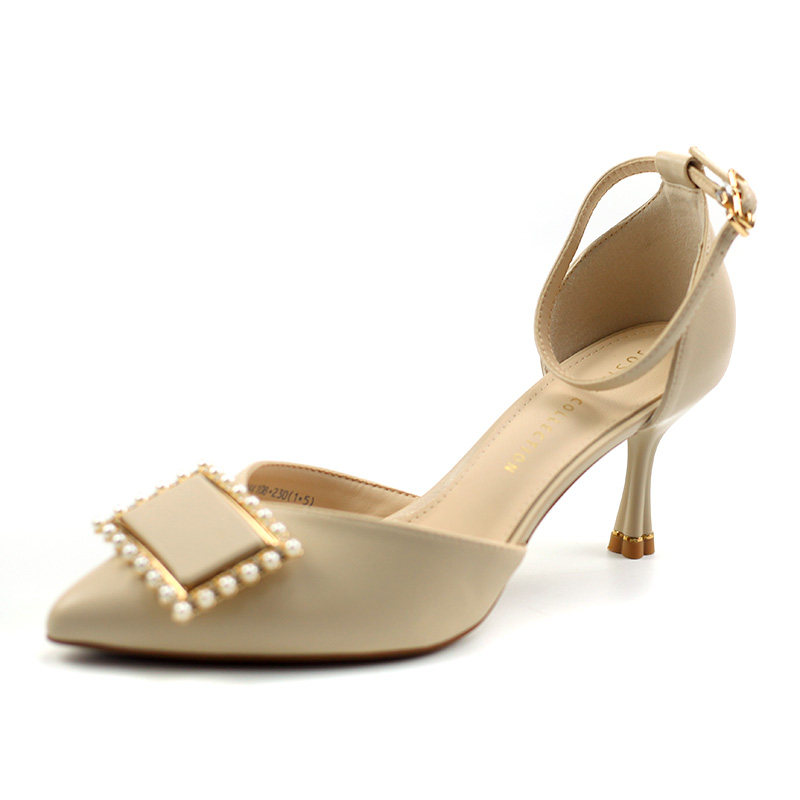 卓诗尼夏季新款女鞋子女凉鞋中空尖头细高高跟时装凉鞋