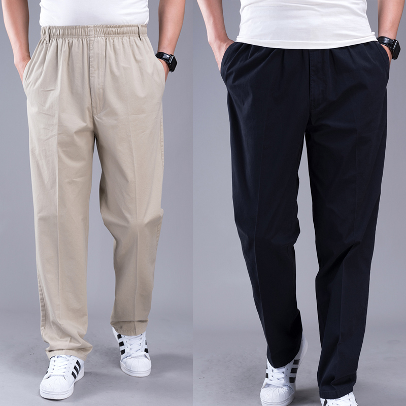 肥佬大码中老年男士纯棉休闲裤老人男裤运动直筒宽松松紧腰长裤爸