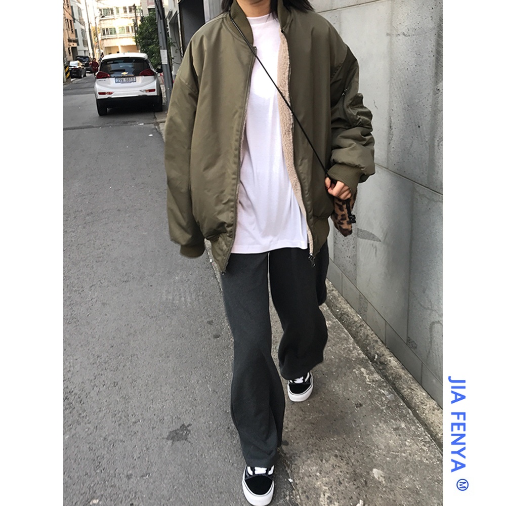 羊羔绒外套女2021秋冬新款韩版宽松加厚工装夹克棒球服两面穿棉袄