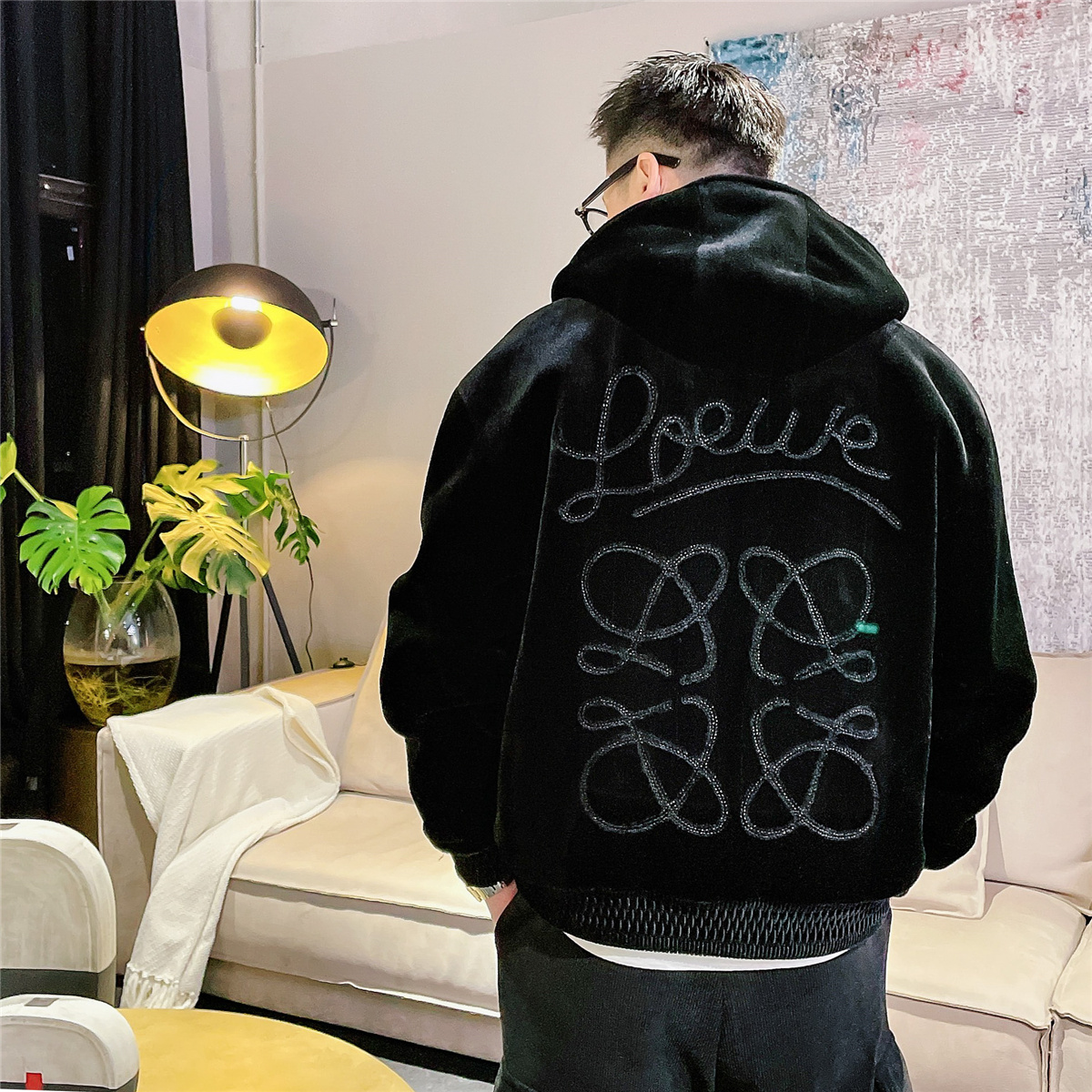 海宁皮草金貂绒皮毛一体连帽外套男冬季加厚保暖潮流烫钻休闲夹克