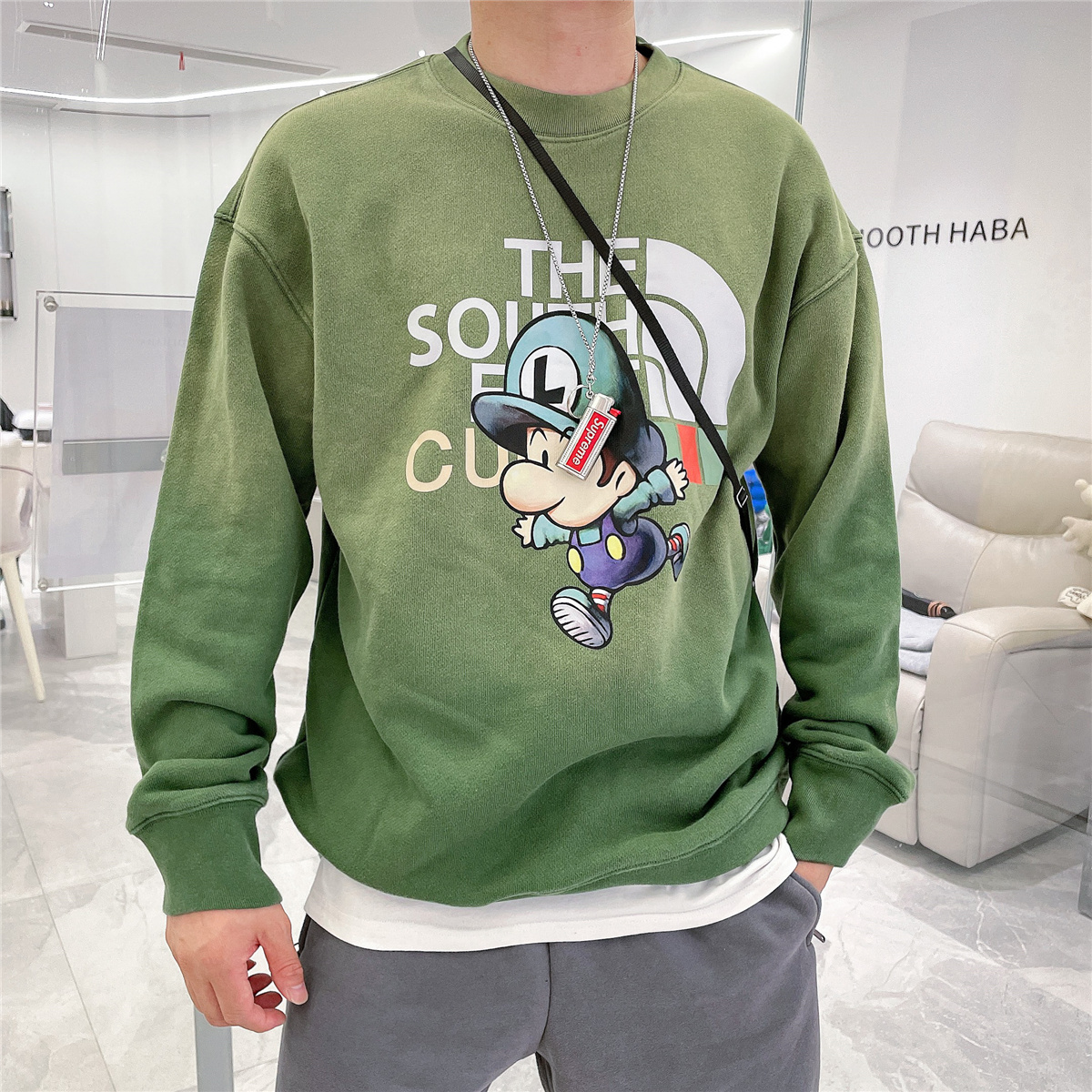 秋季卫衣男高街潮牌ins 潮流嘻哈刺绣微宽松百搭外套圆领无帽上衣