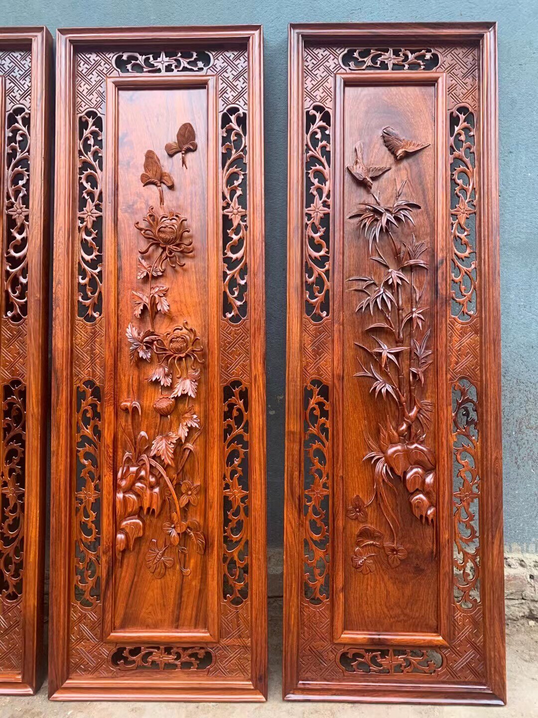 梅兰竹菊红木黄花梨深雕挂屏大果紫檀整木浮雕屏风挂屏