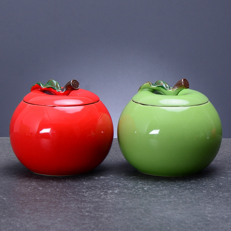柿子茶叶罐陶瓷紫砂密封罐便捷大号苹果青椒菠萝茶罐茶宠创意摆件