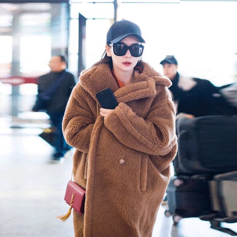 宋茜明星同款泰迪熊羊绒大衣202年冬季皮草精品皮草