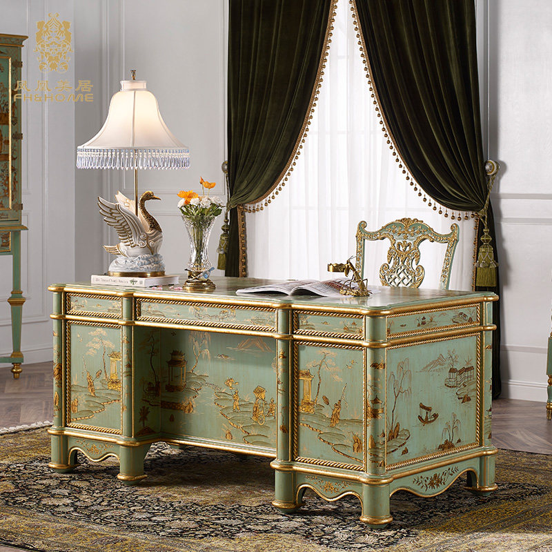 凤凰美居法式复古玛莲系列家具实木雕刻别墅沙发皮艺沙发