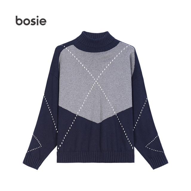 bosie retro sweater male couple female tide brand long-sleeved bottoming hit color hedging high collar loose ins autumn 1322 bosie retro sweater male couple female tide brand long-sleeved bottoming hit color hedging high collar loose ins autumn 1322