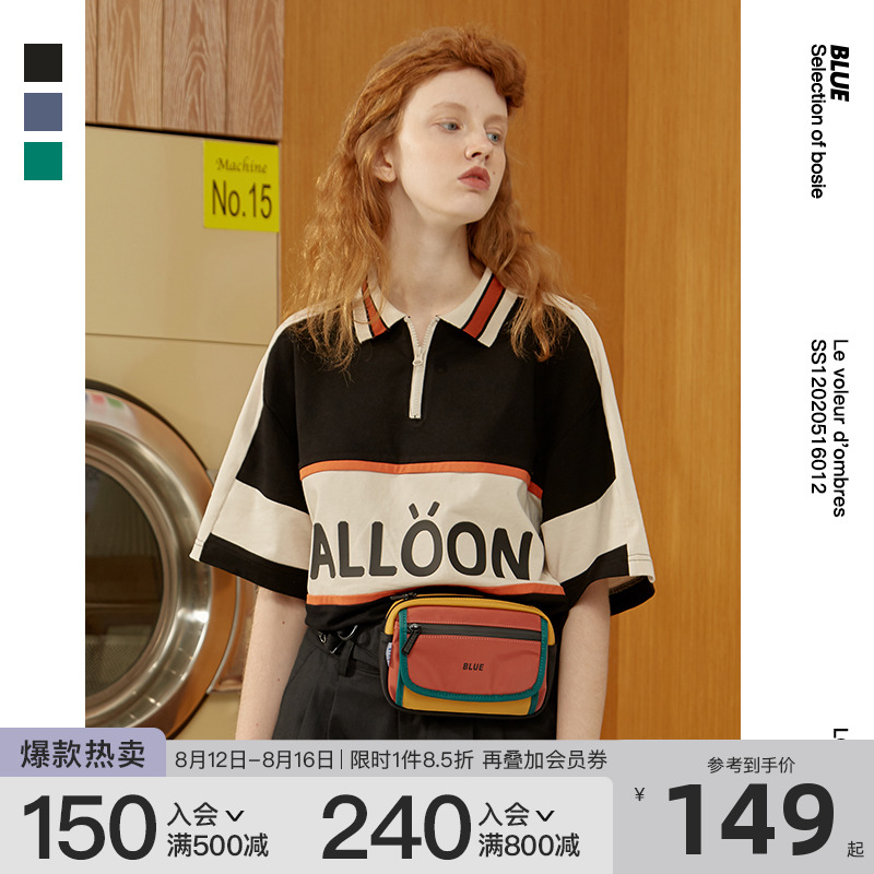 bosie夏新款POLO衫男复古情侣装宽松休闲翻领短袖上衣男士潮牌ins