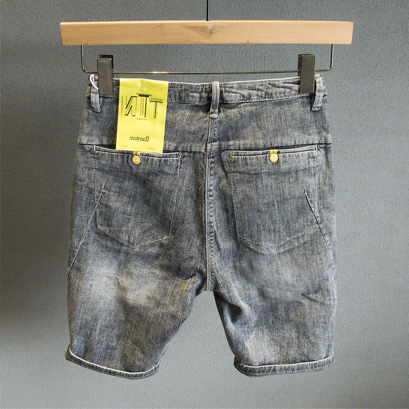 夏季薄款牛仔短裤男韩版潮流休闲弹力五分裤夏装青少年小脚中裤5