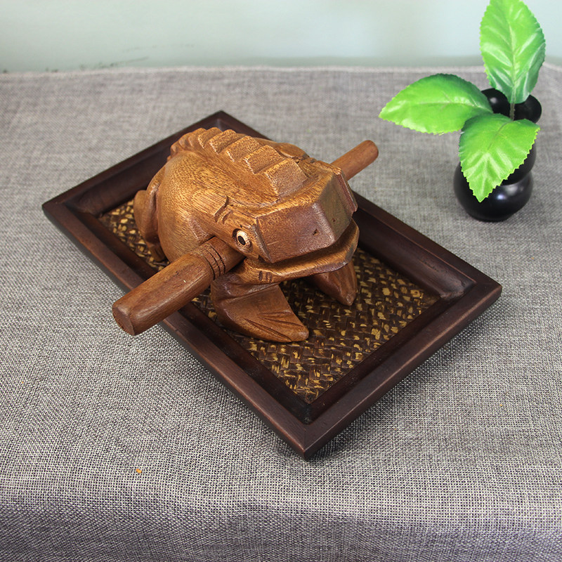 木鱼泰国招财蛙蛤蟆蟾蜍木质木雕雕刻发声青蛙摆件