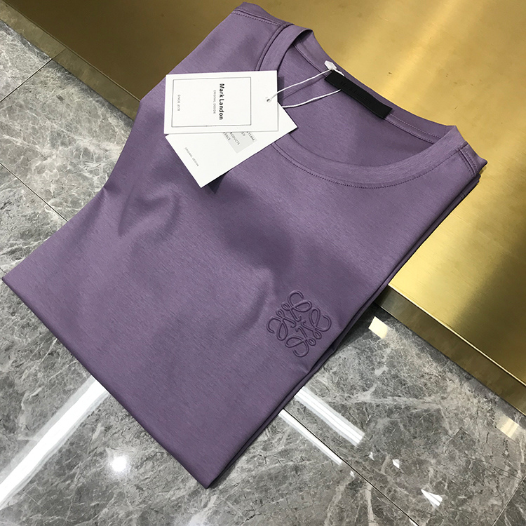 欧洲站22夏季双丝光棉烫标纯色圆领男简约修身短袖T恤休闲打底衫