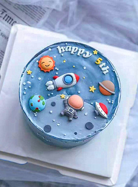 烘焙蛋糕装饰网红宇航员太空人火箭星球插件太阳系男生生日装扮diy