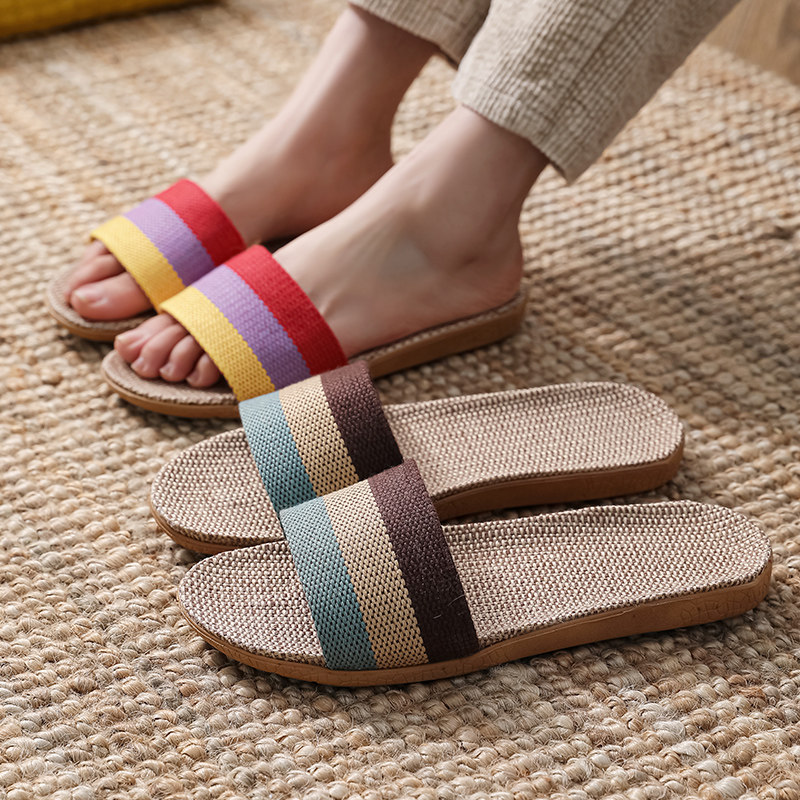 5双装批发待客人用亚麻布拖鞋男士秋冬家居家用居家凉拖