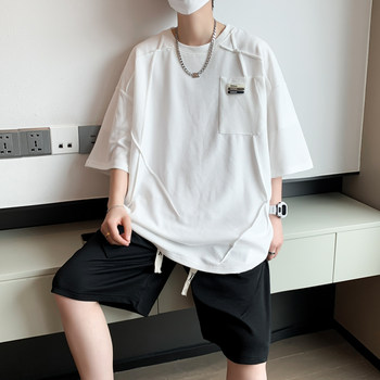 ຊຸດເສື້ອຍືດແຂນສັ້ນ ice silk t-shirt suit for boys summer thin style national men's loose casual sports shorts suits