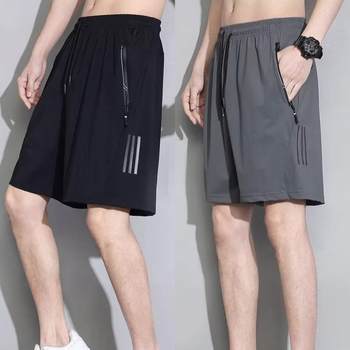 Summer ice silk shorts men's thin trendy brandy quick-drying sports outerwear beach loose 5-point casual pants ກາງ-ຍາວສໍາລັບຜູ້ຊາຍ