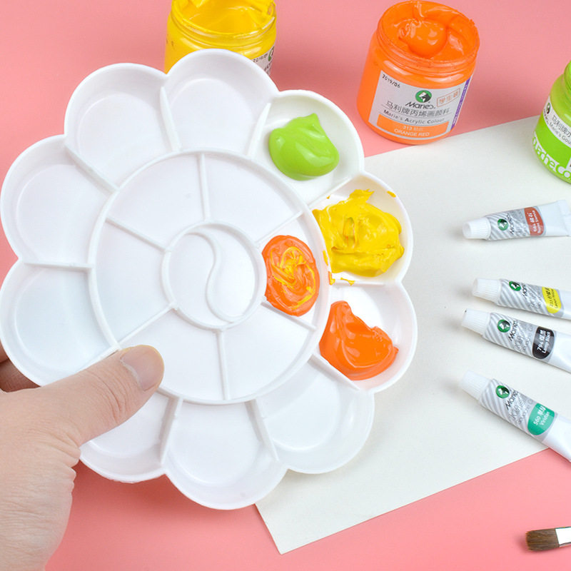 梅花颜料调色盘大号椭圆三线调色板水彩水粉丙烯调色盘