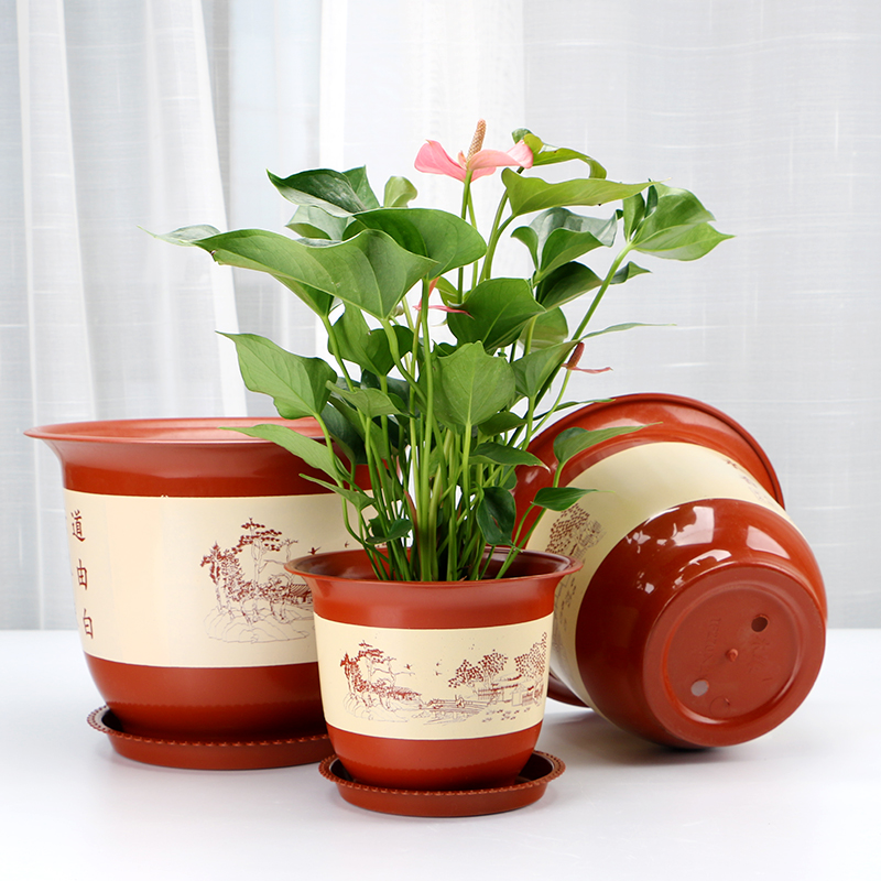 塑料花盆陶瓷树脂绿植发财树种植特价清仓托盘花盆