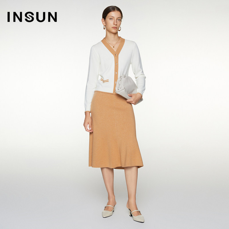 恩裳2021冬季新款时尚简约优雅绵羊毛垂坠感包鱼尾半身裙