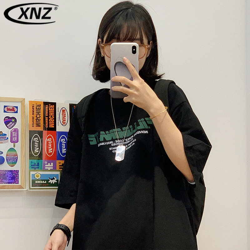 2022春夏装新款韩版宽松百搭港风字母纯棉短袖T恤女ins潮半袖上衣