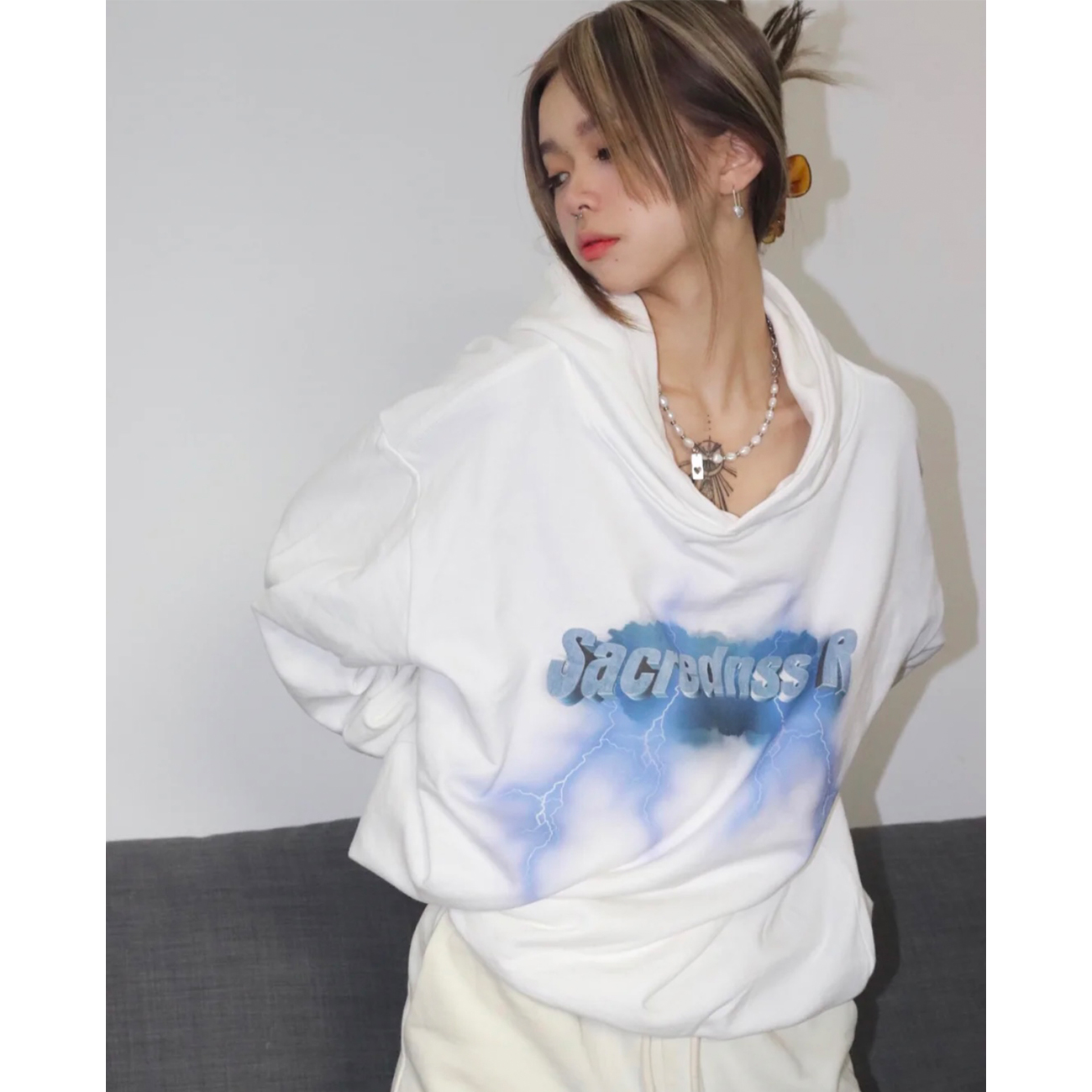 DOOM 潮牌闪电嘻哈宽松连帽卫衣男女情侣装春秋ins国潮套头帽衫