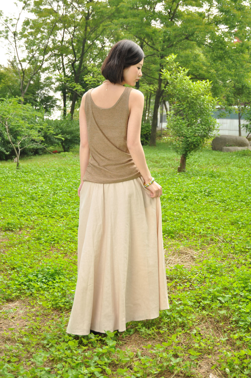 春季原创百搭女装半裙 民族风文艺长裙 棉麻半身裙米色亚麻荷叶裙