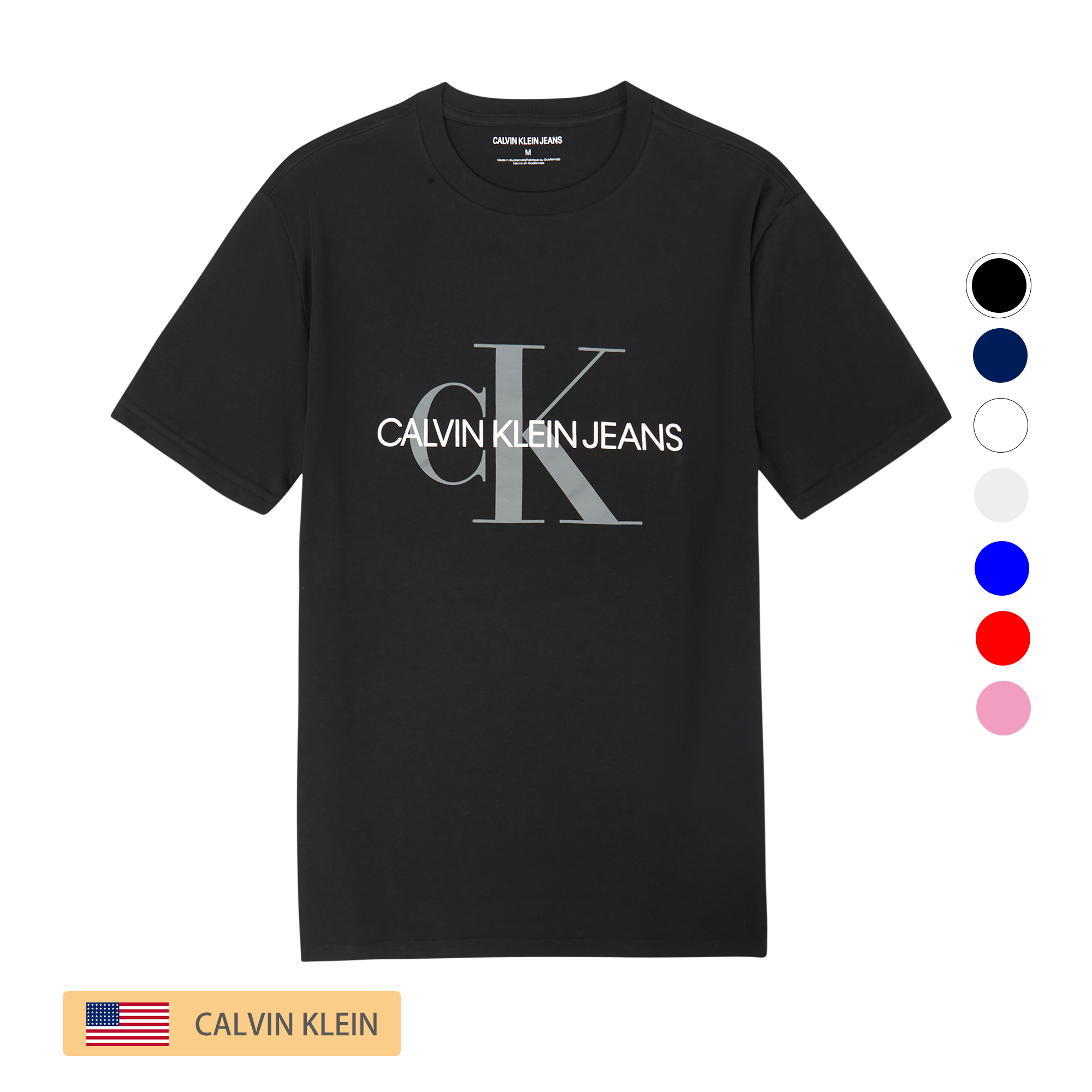 美国正品CK CALVIN KLEIN JEANS男圆领胸前大logo短袖休闲印花t恤
