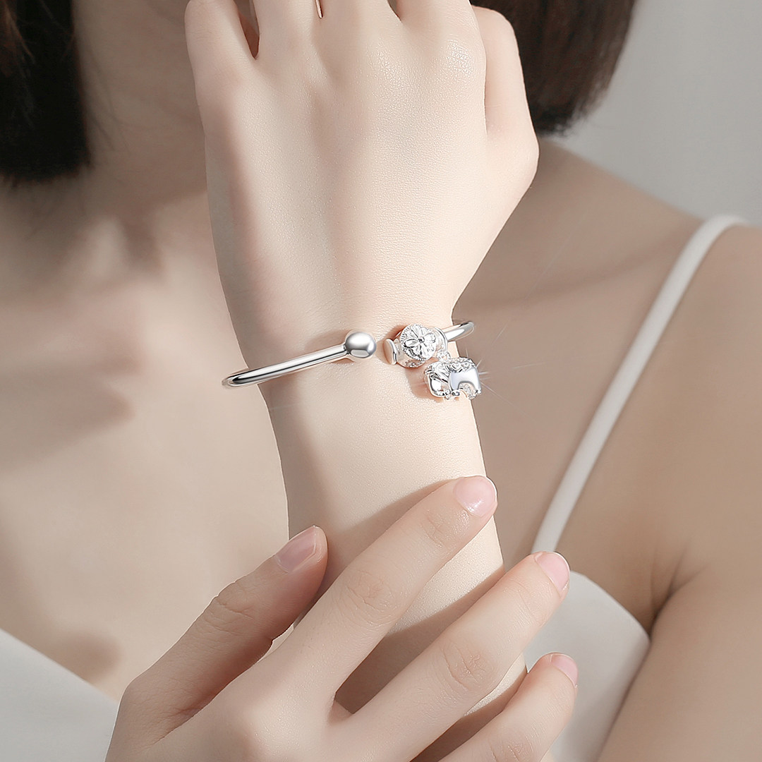 手镯女纯银9999足银镯子时尚情侣礼物开口可调节年轻款网红手饰品