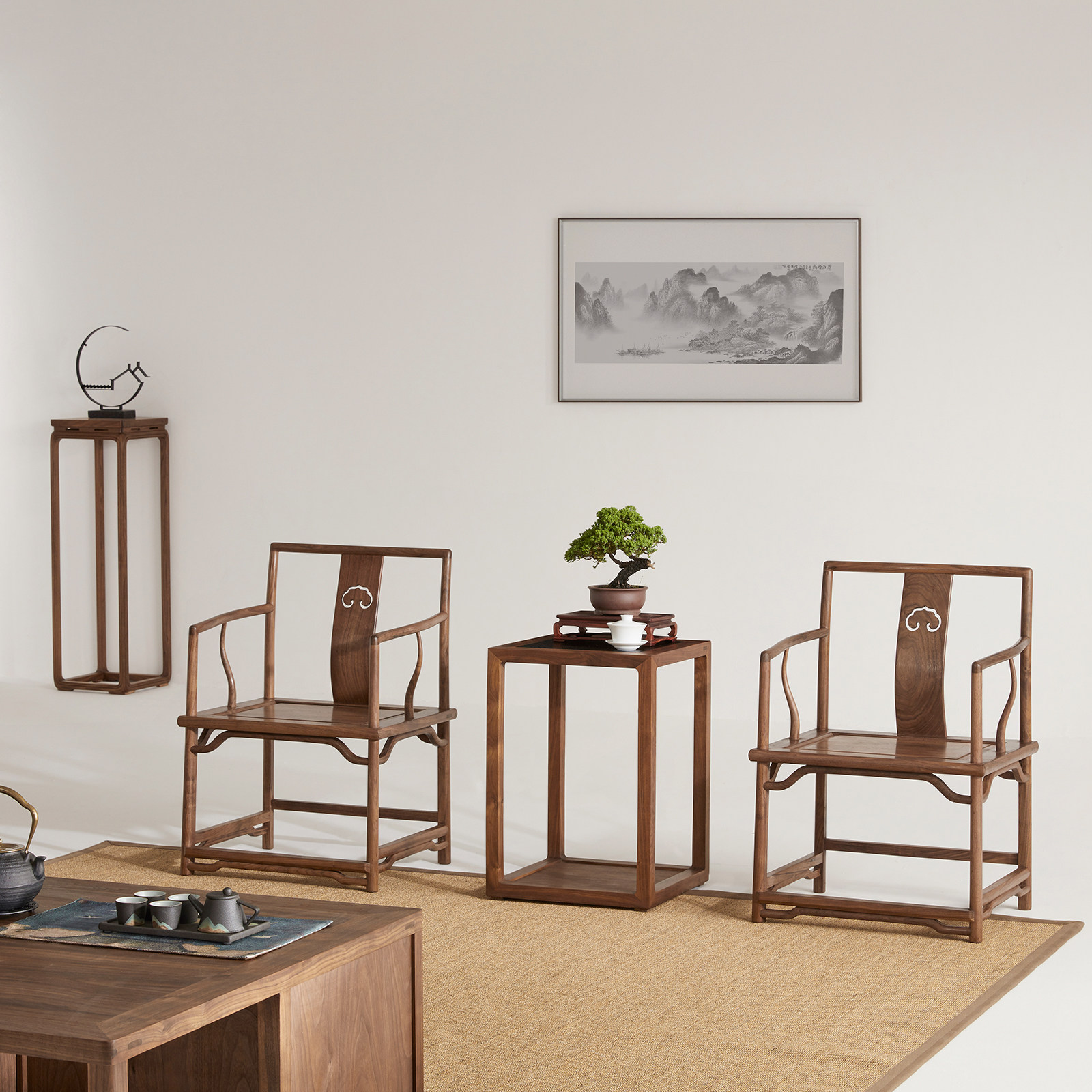 新中式黑胡桃实木圈椅现代简约太师椅小户型单人茶椅子休闲官帽椅