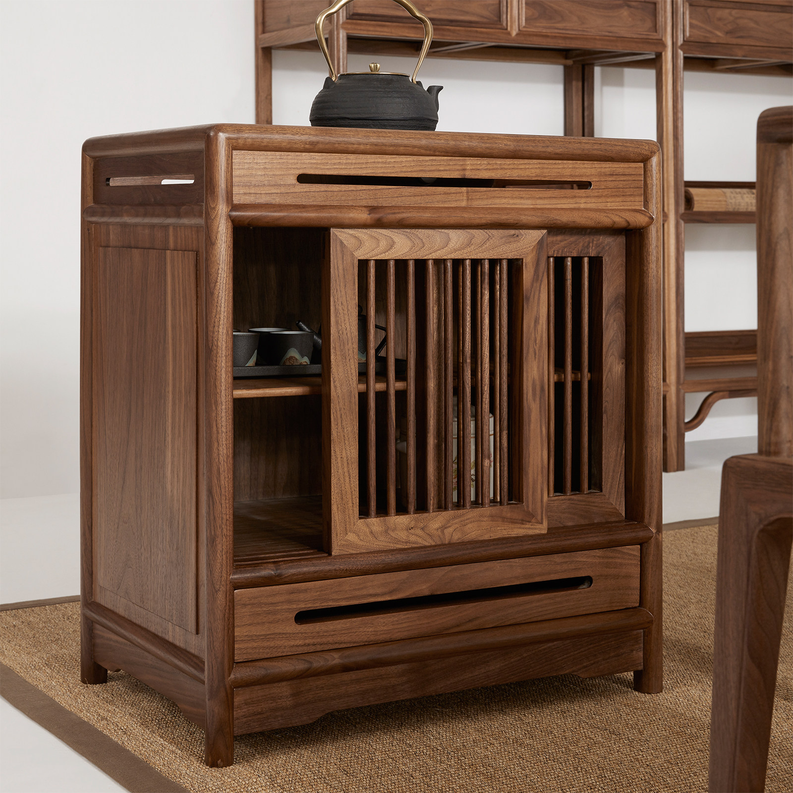 茶水空尚胡桃木矮柜边柜茶室禅意实木家具餐边柜新中式其它柜类