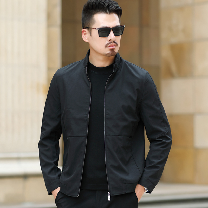 爸爸外套中年男士春秋薄款上衣40岁50中老年短款休闲立领夹克男装