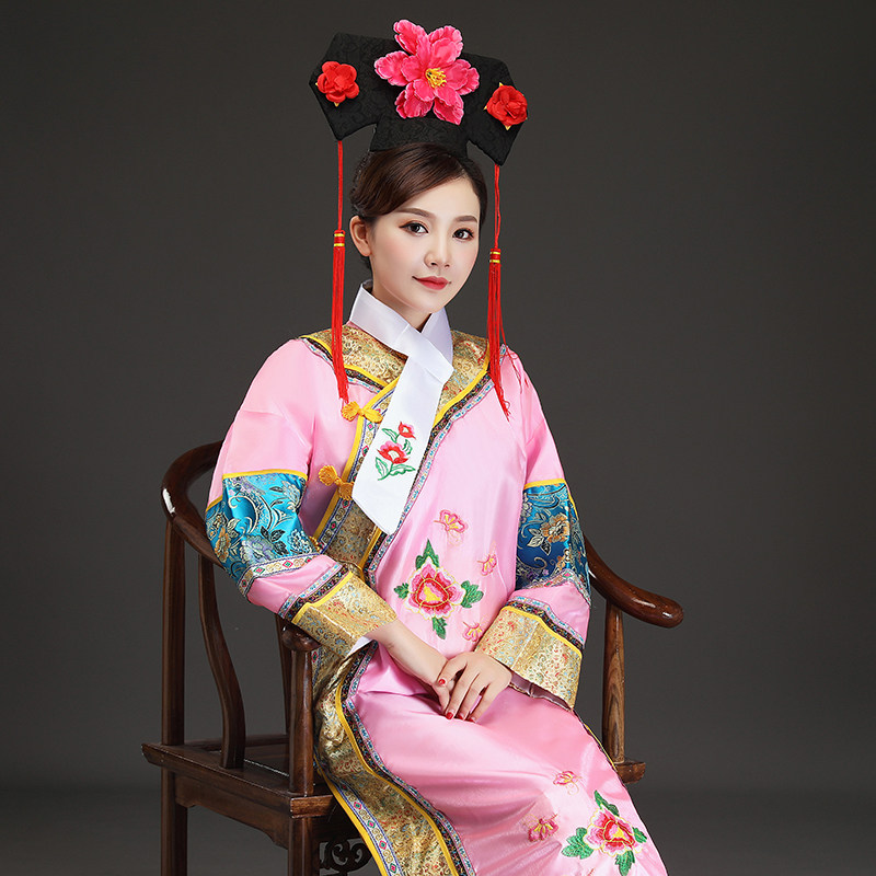 清朝满族古装还珠格格服装成人宫女甄嬛旗袍大码民族服装