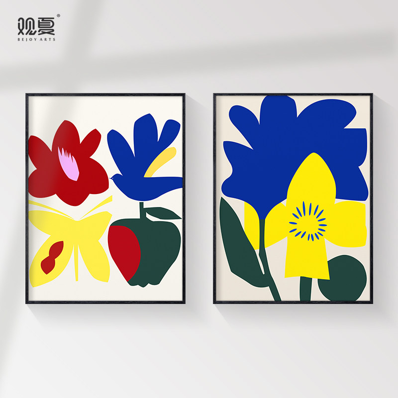 现代简约抽象花卉装饰画彩色植物餐厅走廊过道挂画现代装饰画