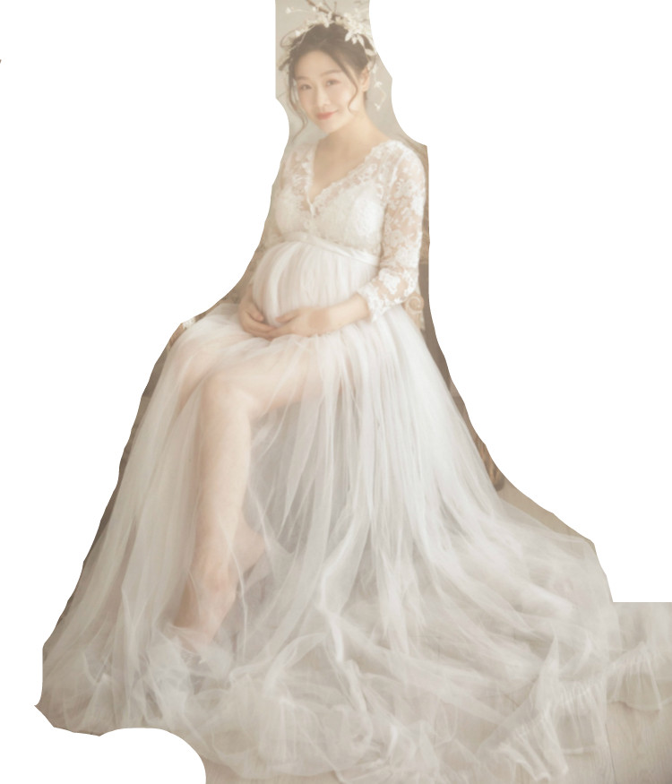 530出租孕妇白色蕾丝仙儿纱裙影楼拍韩式唯美清新孕照婚纱礼服裙