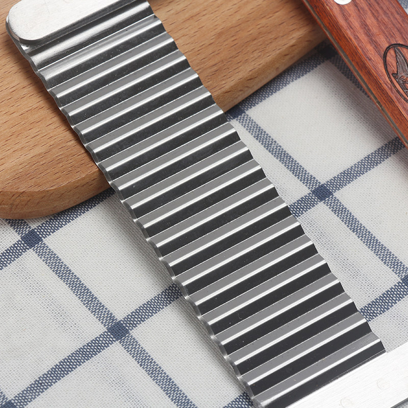 不锈钢土豆刀木柄波浪刀狼牙土豆花波纹刀土豆切条器薯条刀花纹 | 伊