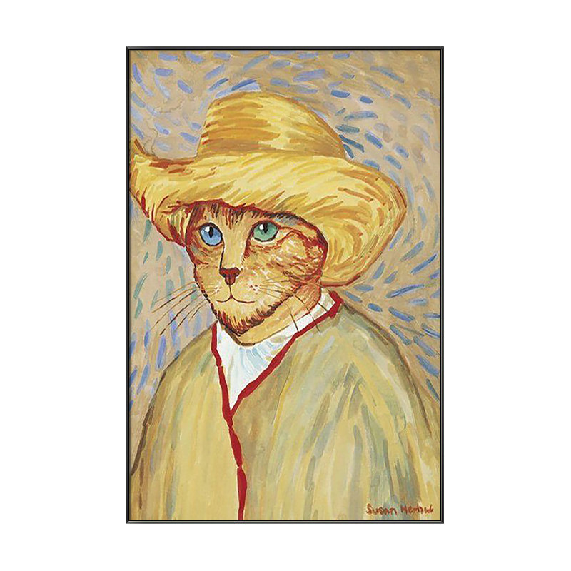 盐马手绘油画梵高装饰画猫猫自画像美式客厅卧室油画