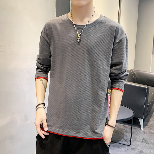 Long-sleeved t-shirt men Korean tidal loose cotton shirt clothes 2020 Autumn on the new body long-sleeved shirt tide brand Long-sleeved t-shirt men Korean tidal loose cotton shirt clothes 2020 Autumn on the new body long-sleeved shirt tide brand