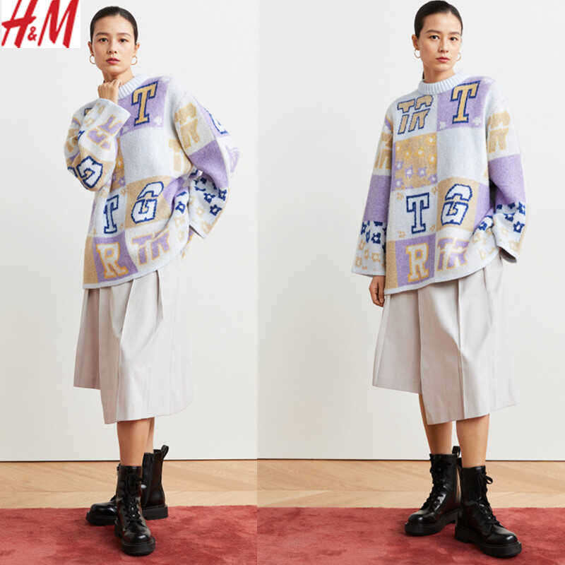 hm女装落肩长袖毛衣2022年新款柔软提花针织毛针织衫