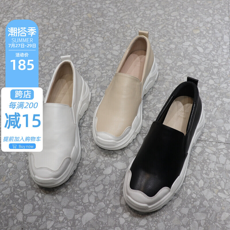 小池在首尔2021春季新款圆头厚底ins休闲深口减龄学生低帮单鞋潮
