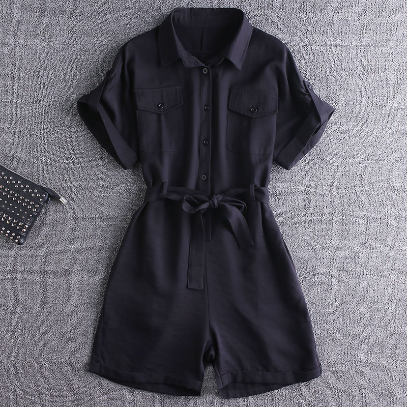 阔腿工装连体裤套装女夏装2022新款韩国气质宽松韩版高腰显瘦短裤